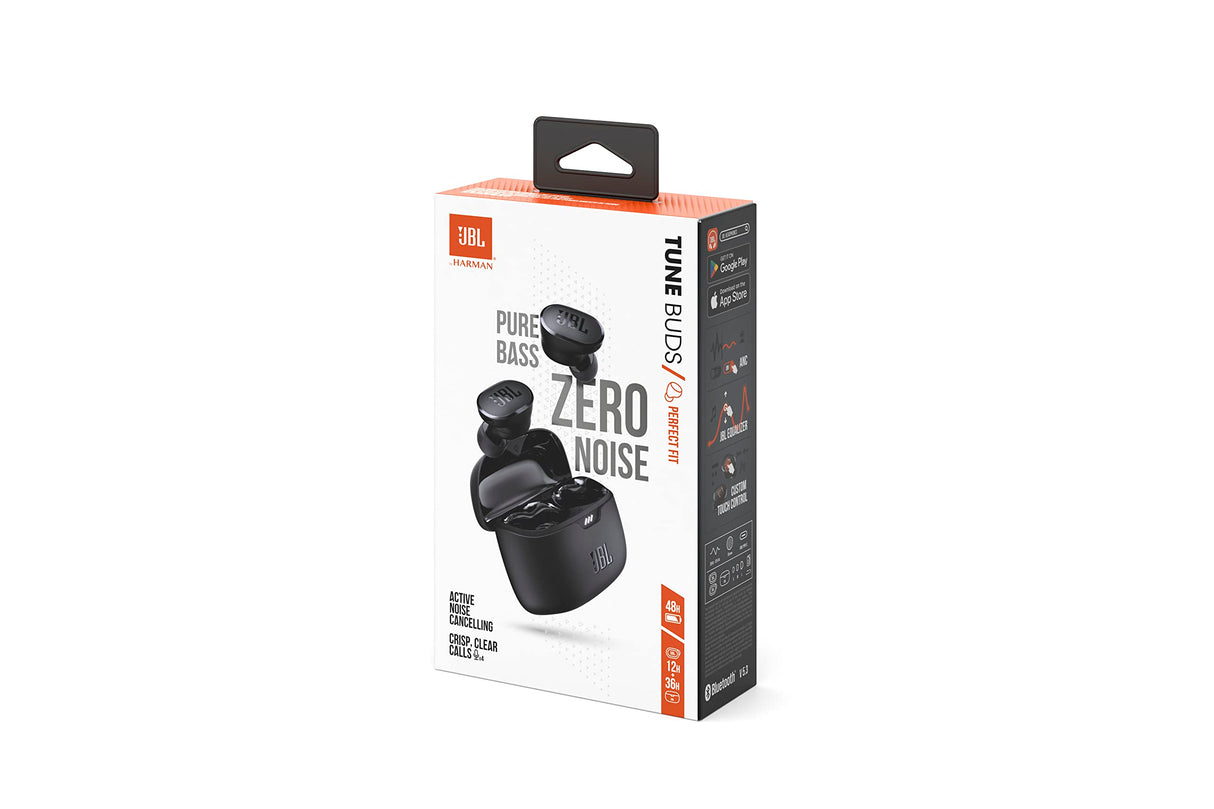 JBL Auriculares Tune Buds In-Ear, inalámbricos, resistentes al agua, cancelación de ruido y tecnología de 4 micrófonos, con batería de hasta 48 horas de duración, en negro
