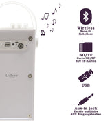 LEXIBOOK, iParty, Altavoz Luminoso Bluetooth portátil con micrófono, Efectos de luz, Karaoke, Inalámbrico, USB, Tarjeta SD, Batería Recargable, Blanco, BTP180Z
