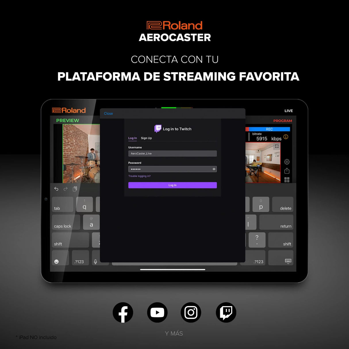 Sistema de livestreaming Roland AeroCaster VRC-01 — Potente solución de producción multicámara inalámbrica con interfaz de audio/controlador de hardware y completa app para iPad