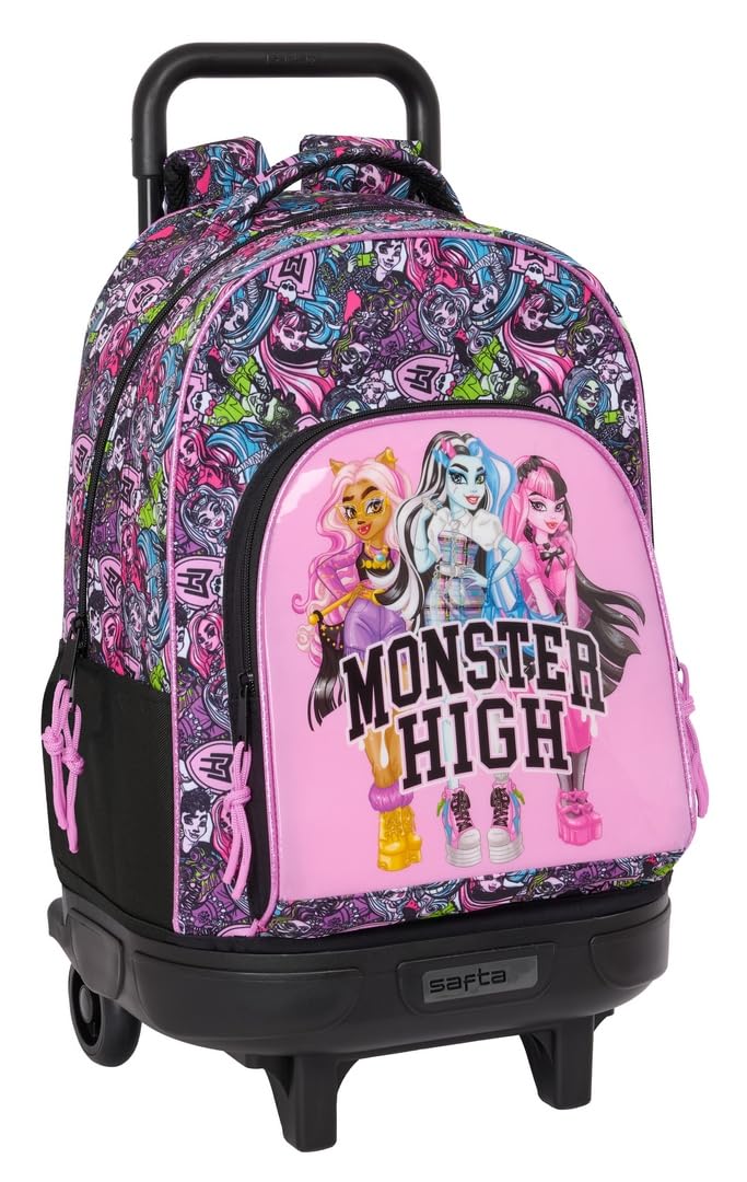 Safta MONSTER HIGH DRAMA - Mochila Grande con Ruedas, Compacta, Extraíble, Ideal para Niños de Diferentes Edades, Cómoda y Versátil, Calidad y Resistencia, 33x22x45 cm