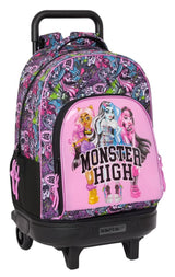 Safta MONSTER HIGH DRAMA - Mochila Grande con Ruedas, Compacta, Extraíble, Ideal para Niños de Diferentes Edades, Cómoda y Versátil, Calidad y Resistencia, 33x22x45 cm