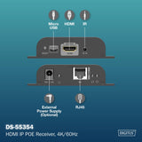 DIGITUS Receptor extensor HDMI PoE IP para DS-55353 – UHD 4k 60 Hz – HDMI 2.0 – hasta 120 m de alcance – unidad receptora – punto a multipunto – CAT 6 – negro