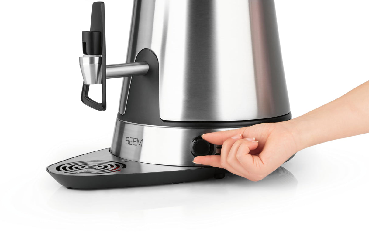 BEEM Amira Samovar - Depósito de agua de 10 l, tecnología de inducción, protección automática al ralentí y diseño elegante con dispensador de acero inoxidable, ideal para hoteles y gastronomía