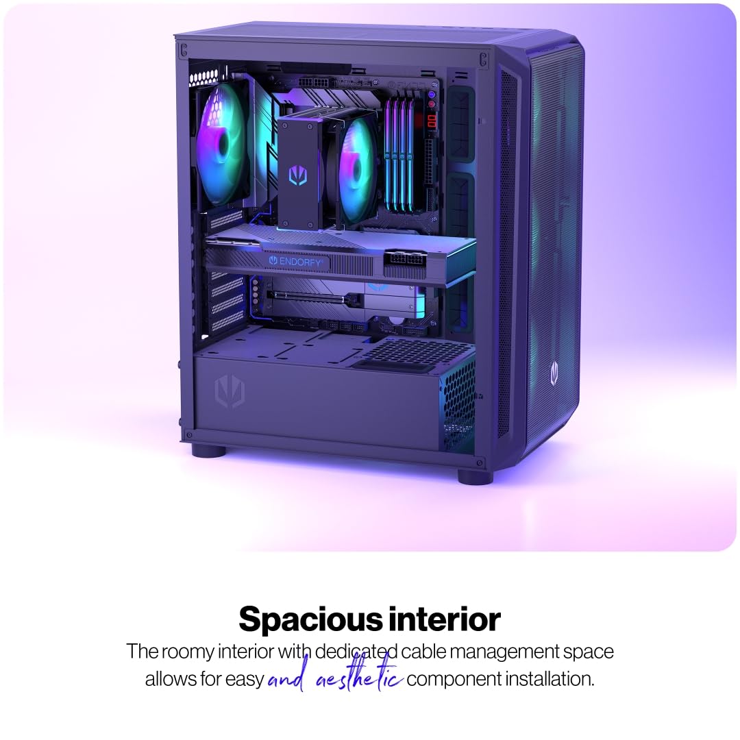 ENDORFY Arx 500 ARGB, Caja PC ATX, 4x140-mm-ARGB-Lüfter im Lieferumfang enthalten, Seitenwand aus gehärtetem Glas, hohe Kompatibilität mit Verschiedenen PC-Komponenten, EY2A011