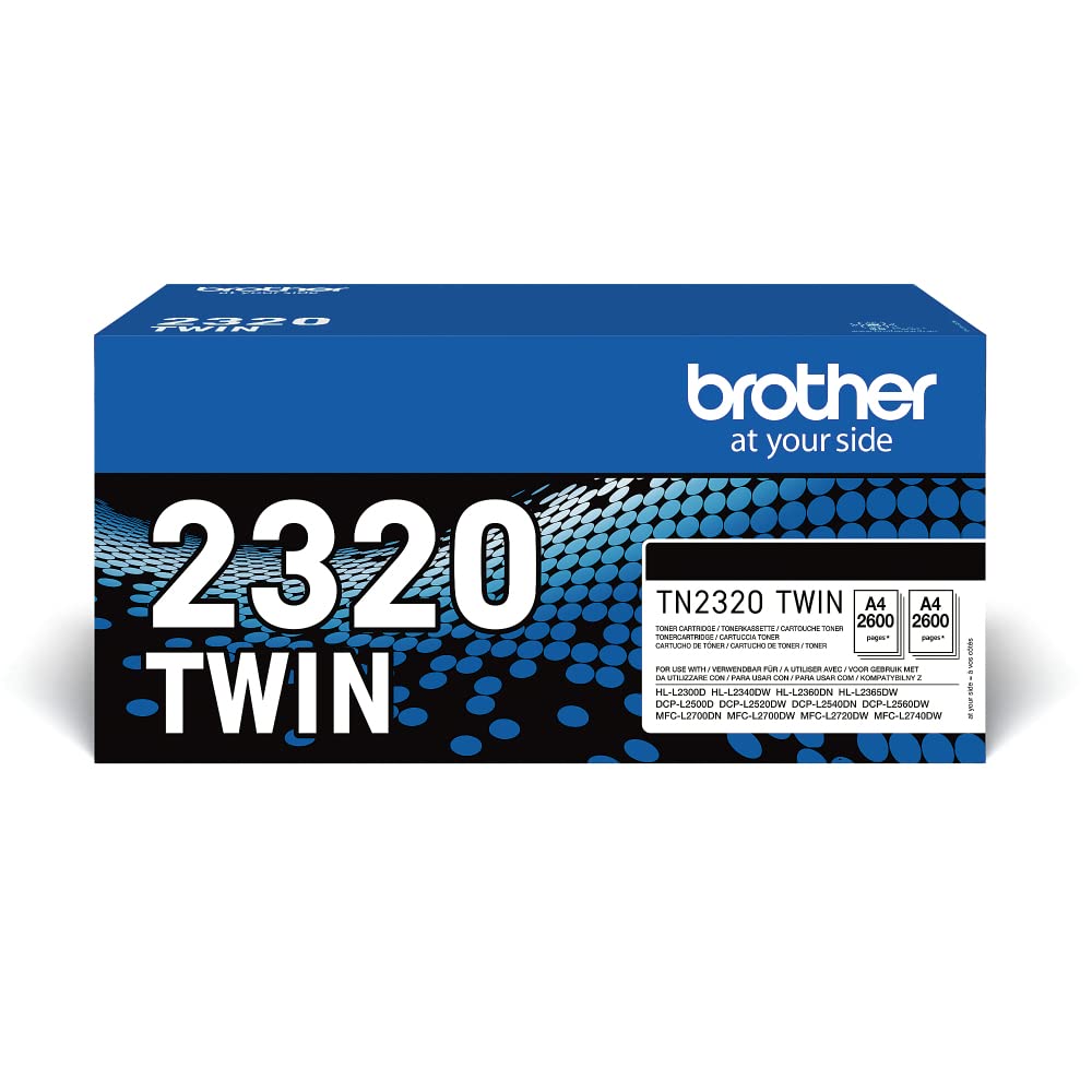 Brother TN2320TWIN, Pack de 2 tóner negro de larga duración, Para las impresoras HLL2300D, HLL2340DW, HLL2360DN, HLL2365DW, DCPL2500D, DCPL2520DW, DCPL2540DN, MFCL2700DW, MFCL2720DW, MFCL2740DW