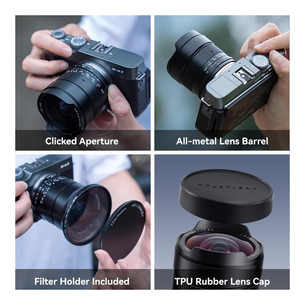 TTArtisan APS-C - Lente de Cuerpo de Metal F2 de 10 mm Compatible con Montura Fuji X, Color Negro