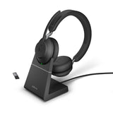 Jabra Evolve2 65 Auriculares Inalámbricos Estéreo PC con Soporte de Carga - Certificados para Microsoft Teams - Batería de Larga Duración - Adaptador Bluetooth USB-A - Negro