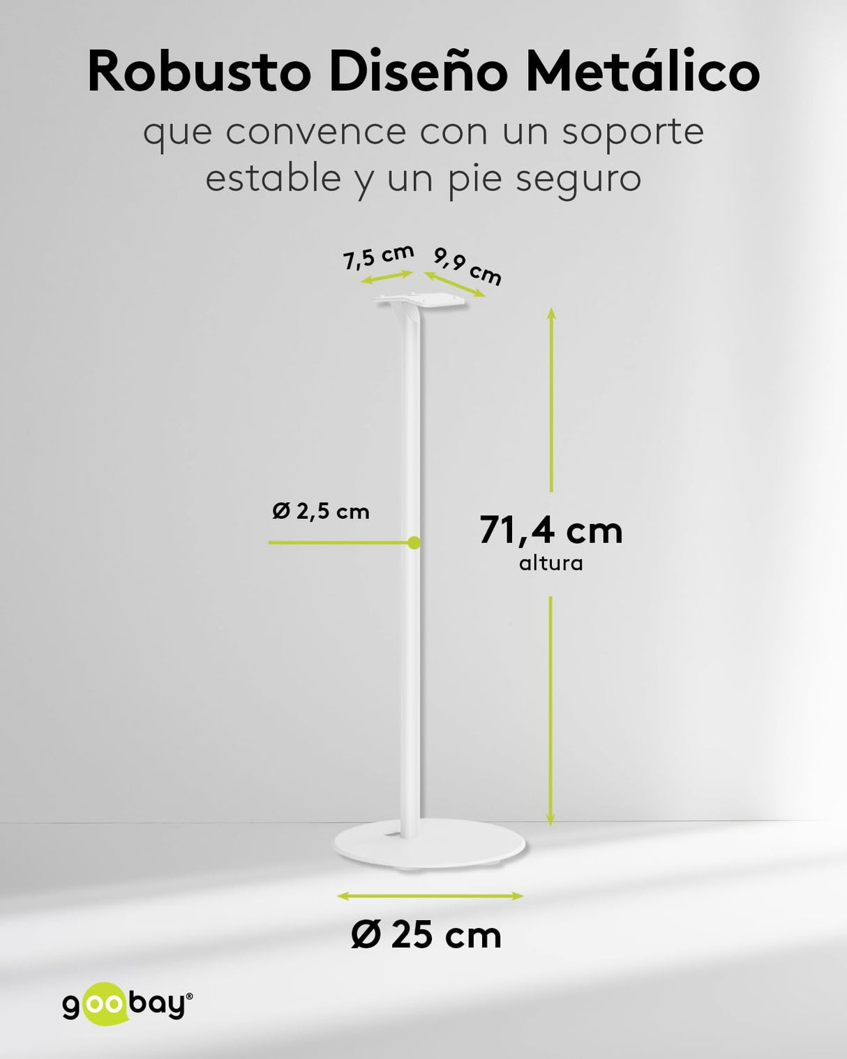 goobay Soporte para Altavoces Sonos Era 300, Capacidad de Carga de 5 K, gestión de Cables, 71,5 cm de Altura, Blanco, 71985