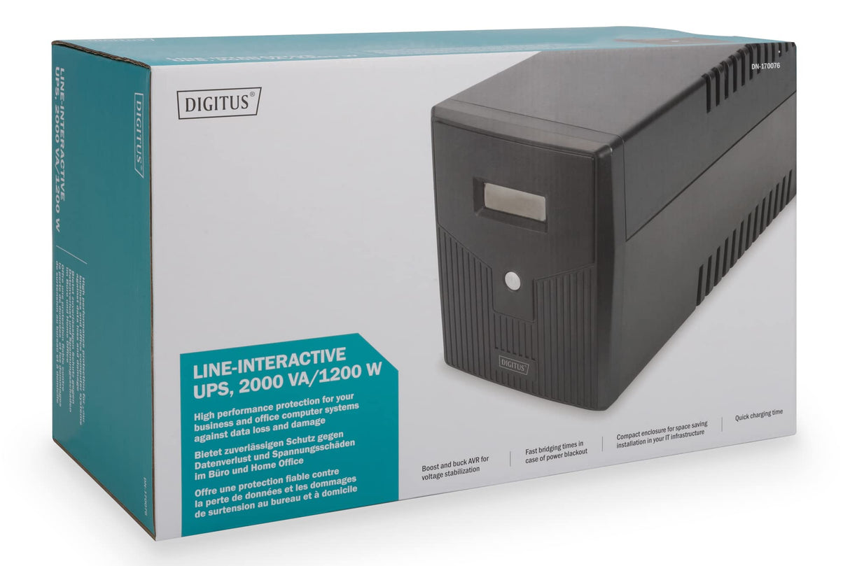 DIGITUS SAI Line-Interactive VI - 2000VA / 1000W - AVR - 4 tomas de seguridad - Software de apagado - USB / RS232 / RJ45