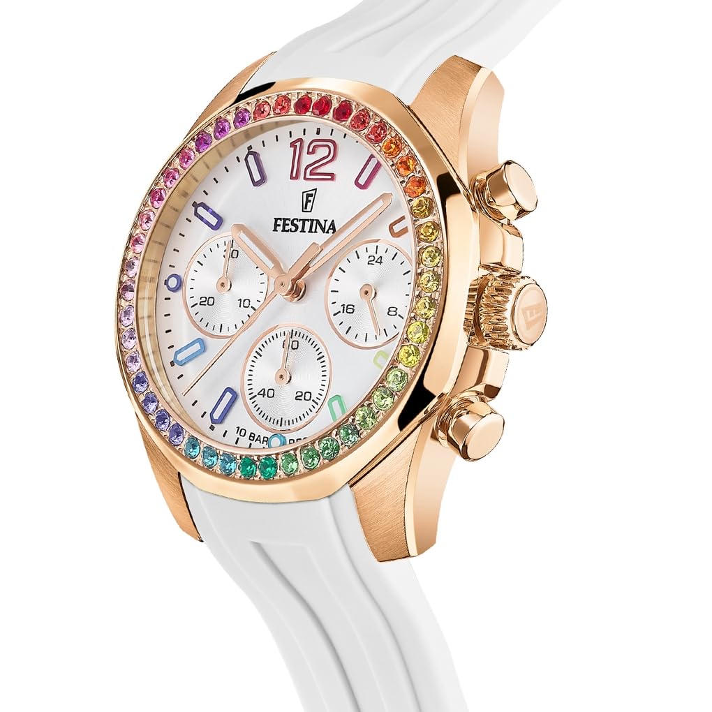 Festina Reloj Mujer F20611/2 Boyfriend Collection Caja de Acero Inoxidable 316l Rosa Correa de Caucho Blanco