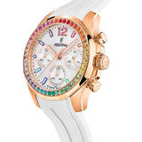 Festina Reloj Mujer F20611/2 Boyfriend Collection Caja de Acero Inoxidable 316l Rosa Correa de Caucho Blanco