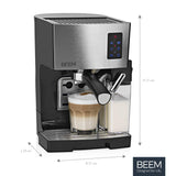 BEEM CLASSICO Máquina portafiltros de espresso - 19 bar | Plata | Depósito de leche integrado y boquilla de vapor | Depósito de agua extraíble | 1450 W