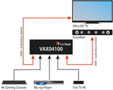 FeinTech Conmutador HDMI 2.0 ARC Pass 4x1 VAX04100, para 3 fuentes HDMI, barra de sonido y proyector de TV 4K @60Hz | HDR | 18 Gbit/s | HDCP 2.2 Dolby Atmos