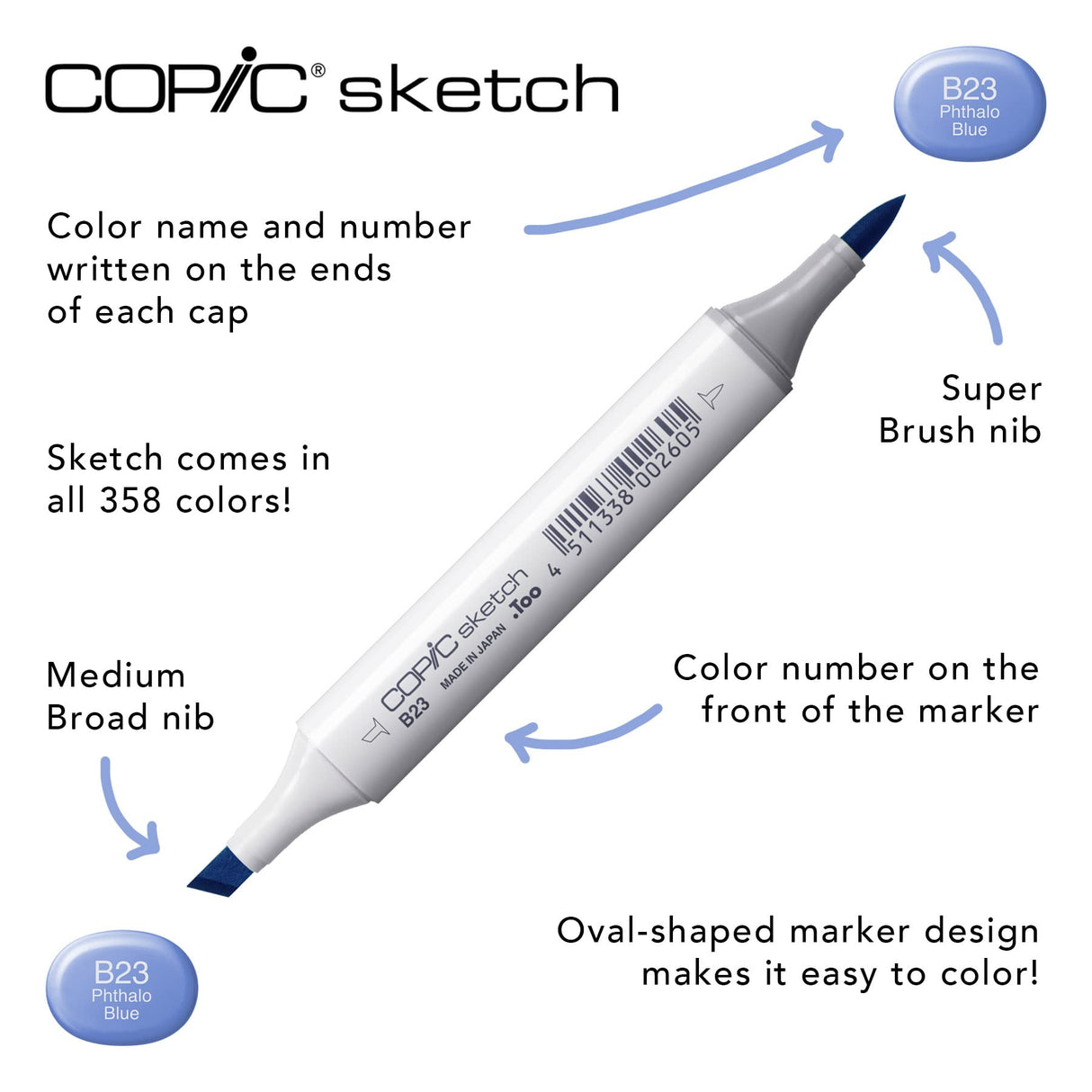 COPIC Sketch Set «72 Colors B», 72 piezas en expositor acrílico, rotulador doble con punta mediana y punta de pincel