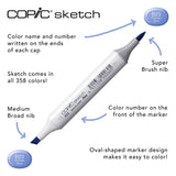 COPIC Sketch Set «72 Colors B», 72 piezas en expositor acrílico, rotulador doble con punta mediana y punta de pincel