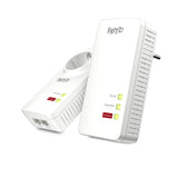 Fritz!Powerline 1260 WLAN Set International - Adaptador/Extensor de Red por línea eléctrica, PLC, IEEE P1901, 1200 Mbps, Base WiFi AC integrada, Mesh, 1 Puerto Gigabit, Interfaz en Español