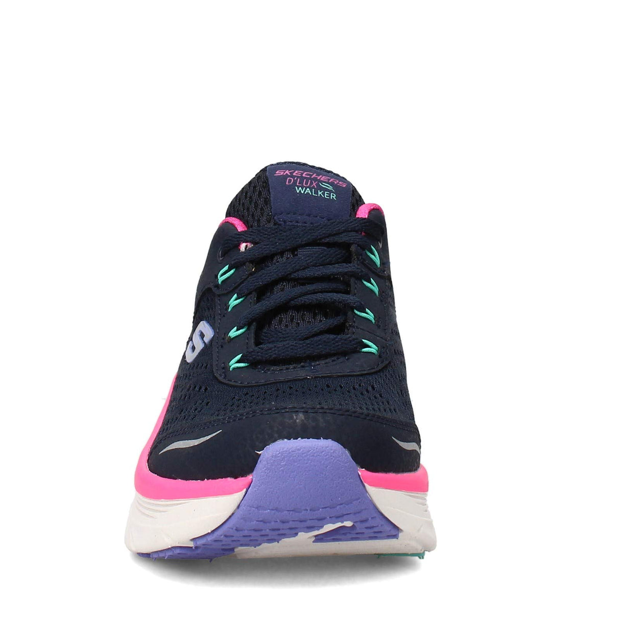 Skechers D'lux Walker Infinite Motion, Zapatillas Mujer, Navy Silver Leather Pink Mesh White Tri, 40 EU