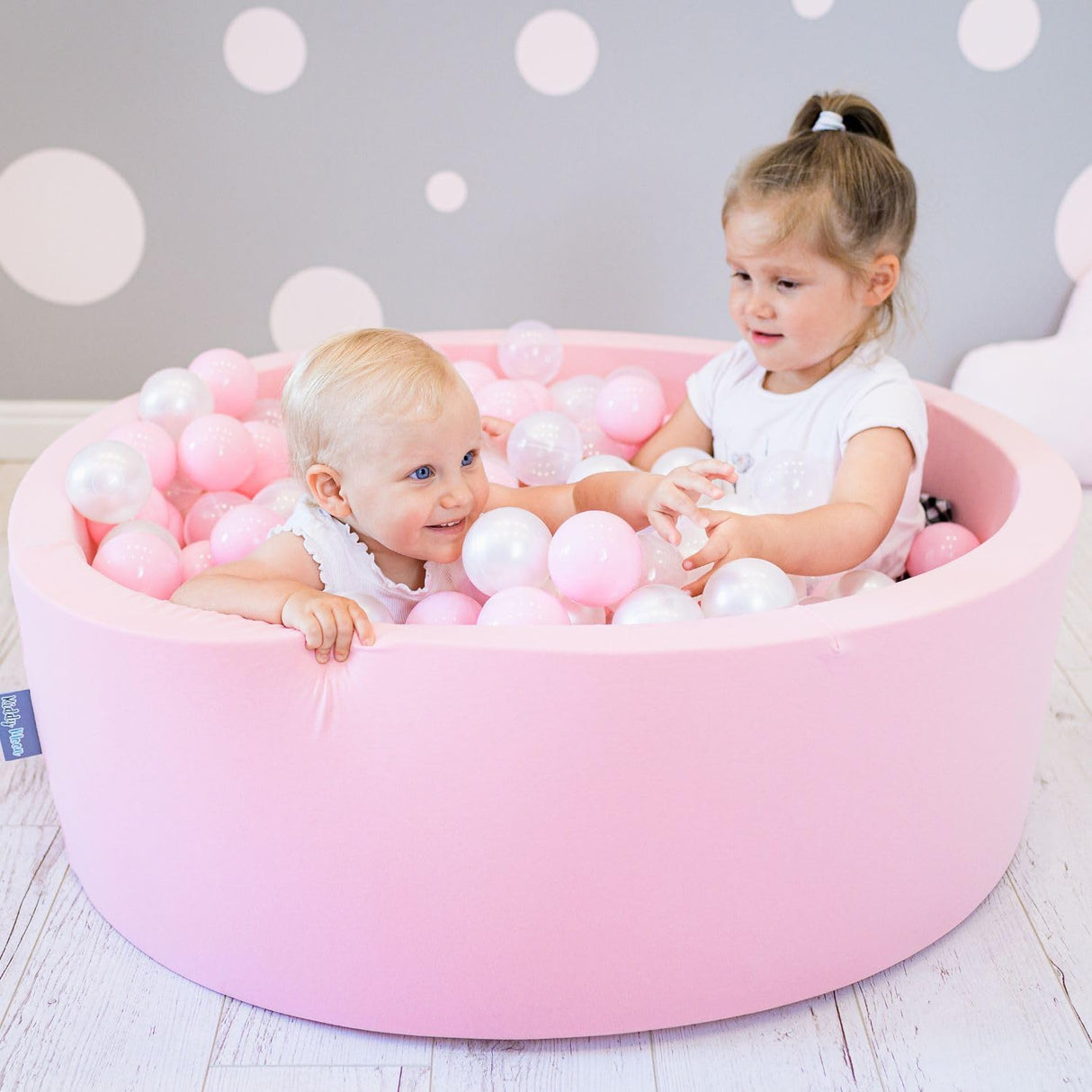 KiddyMoon 90X30cm/200 Bolas ∅ 7Cm Piscina De Bolas para Ninos Hecha En La UE, Rosa:Rosa Clr/Perla/Transparente
