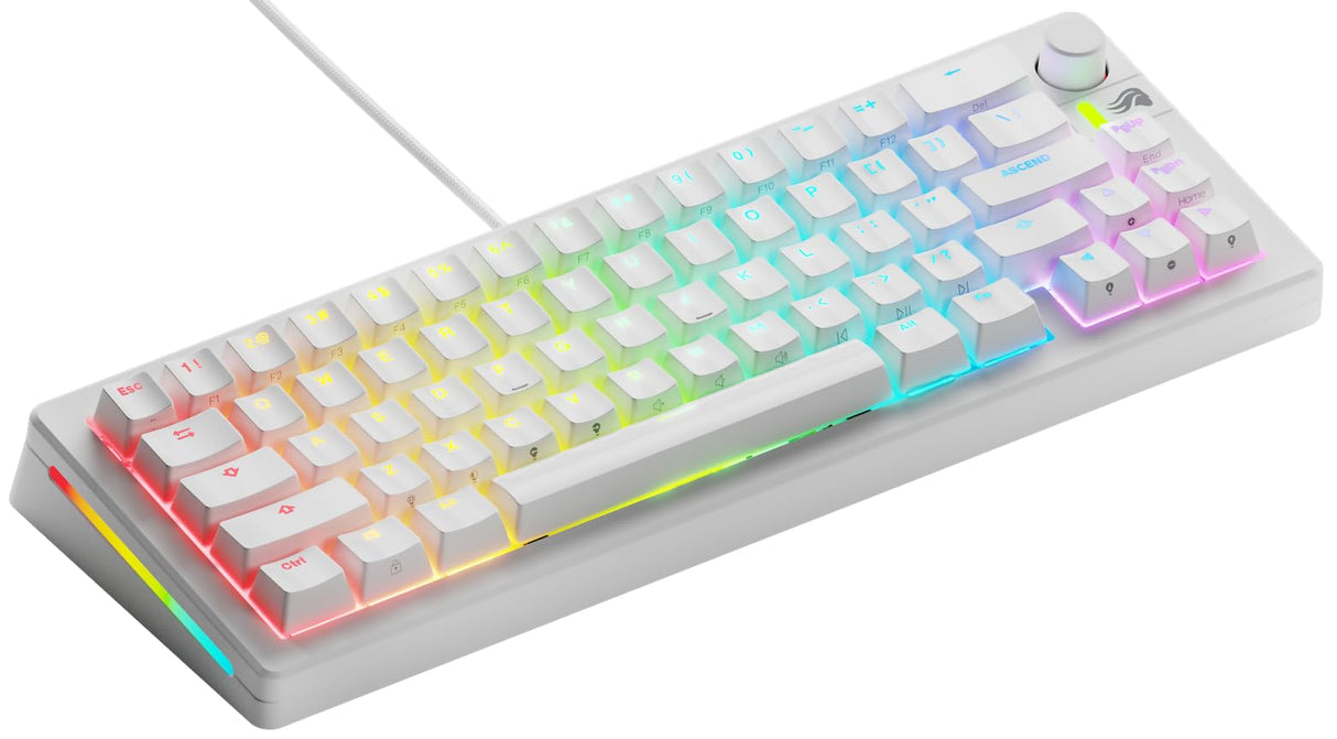 Glorious Gaming GMMK 3 anpassat mekaniskt gamingtangentbord, 65% kompakt, modulärt packningssystem, doubleshot PBT-tangenter, aluminiumplatta, utbytbara 3- Och 5-stiftsbrytare, USA QWERTY - Vit