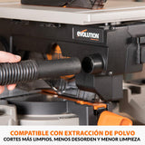 Evolution Power Tools R210MTS-G2 Sierra híbrida convertible de mesa/ingletadora, compacta y portátil, corte multimaterial, corta madera, metal, plástico, etc.; incluye una hoja de 210 mm