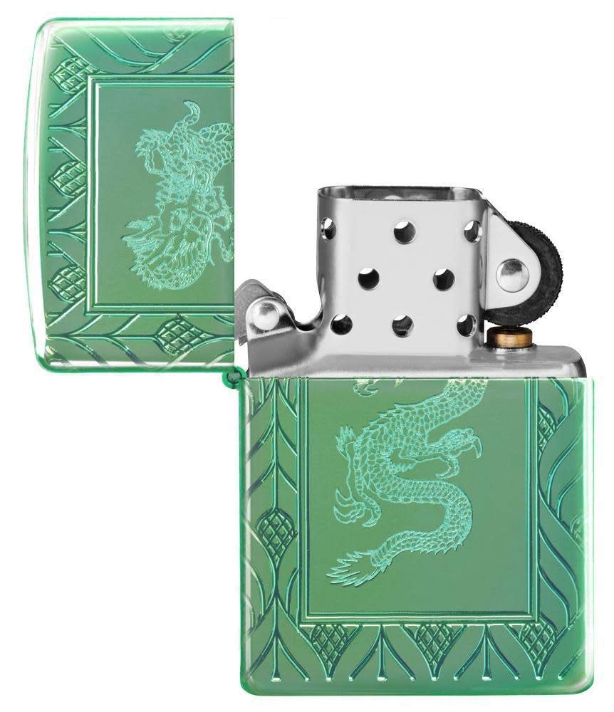 Zippo Elegant Dragon DesignMultiCut/Lustre28129 – Armor HP Green Encendedor, Design, 5,83,81,2 (49054), Armor High Polish Green - Elegant Dragon