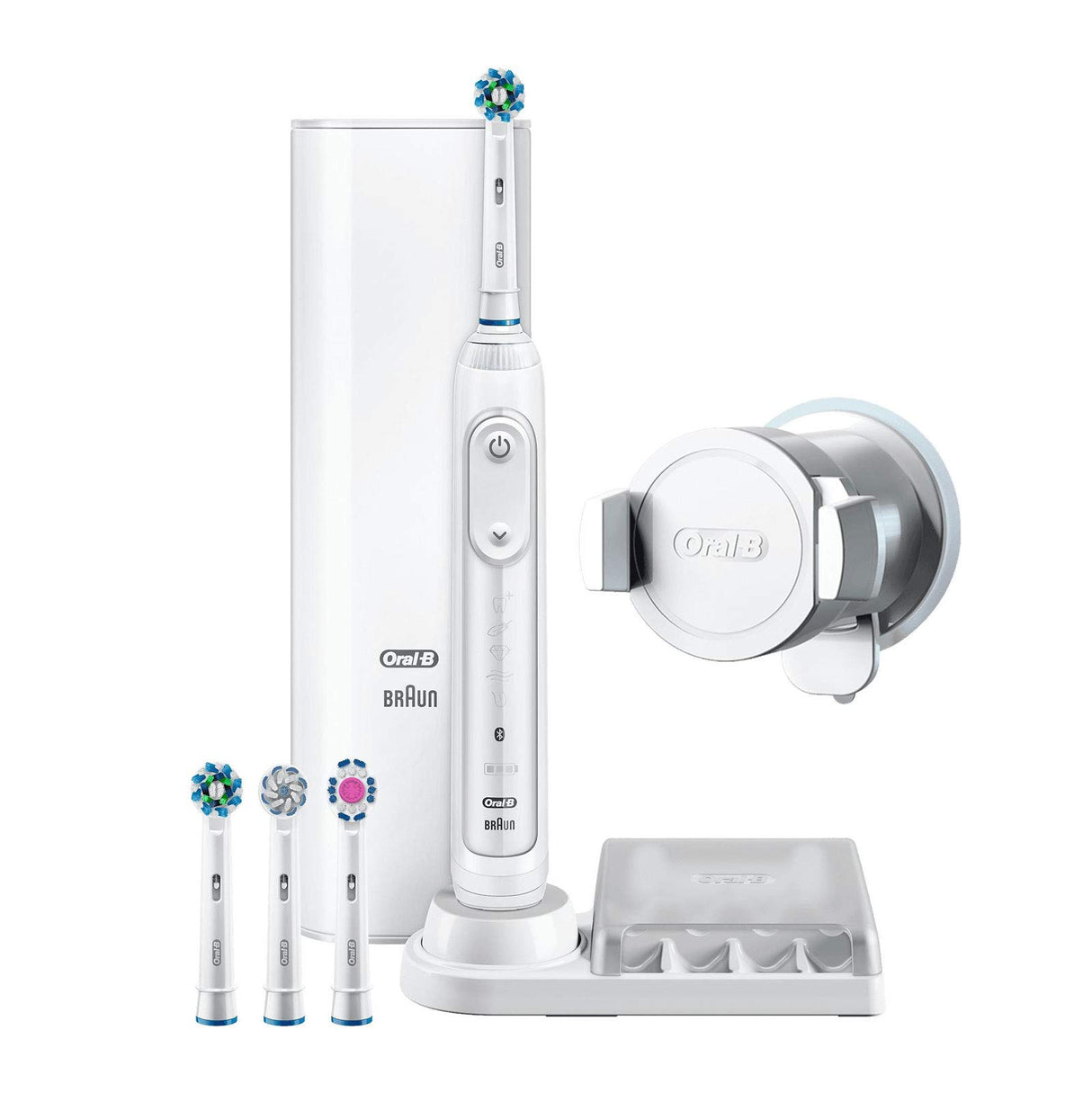 Oral-B Genius 9000 - Cepillo de dientes eléctrico, SmartRing, 6 modos, Bluetooth, 4 cabezales, estuche con USB, color blanco