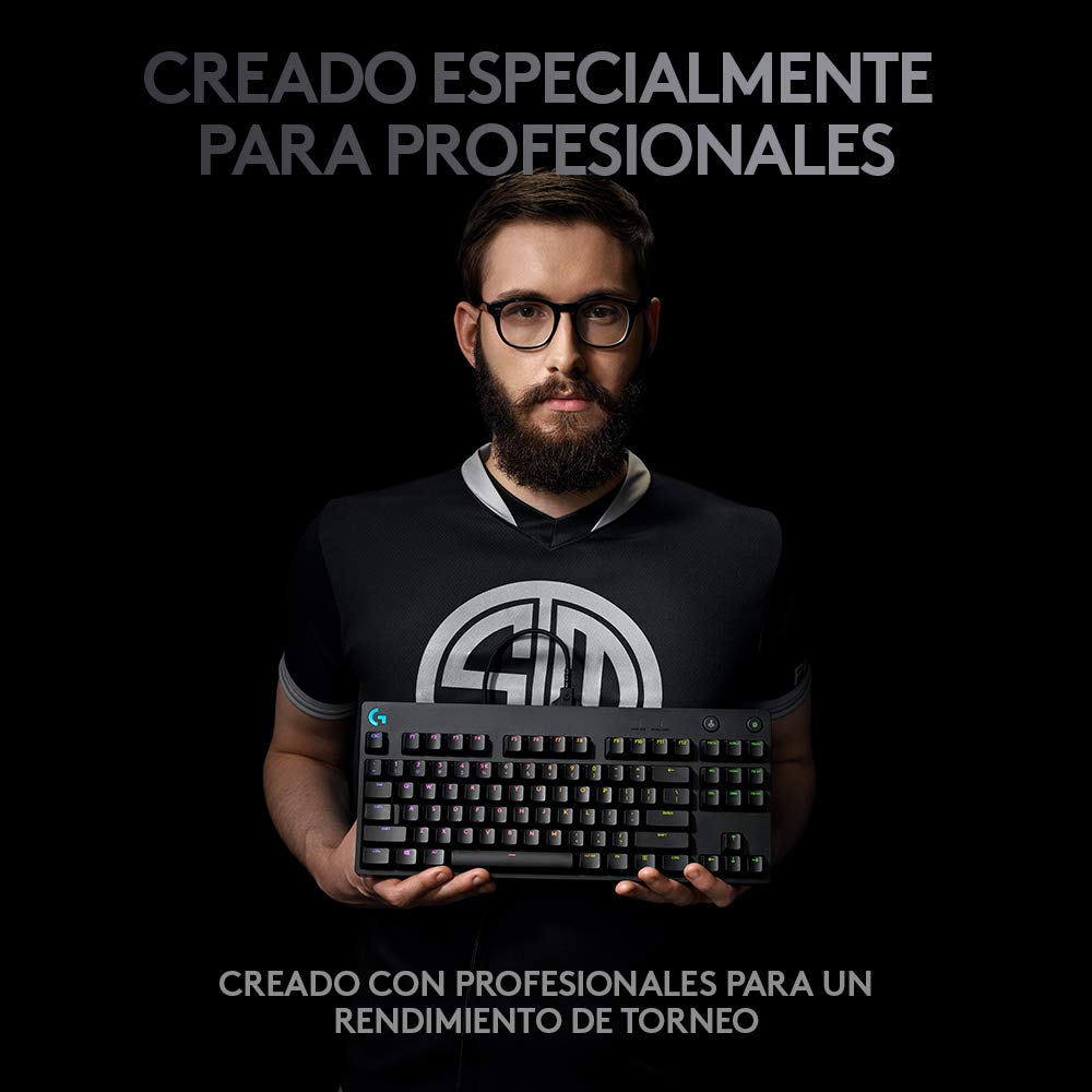 Logitech G Pro TKL Teclado Gaming Mecánico sin Teclado numérico, Teclas GX-Clicky Azules, RGB LIGHTSYNC, Diseño portátil para Esports, Cable Micro USB Desmontable, QWERTY Español, Negro