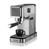 Cloer 5829 Máquina de café espresso, Cafeterea espresso con espumador de leche, 20 bares, 1350W, Diseño delgado, 1-2 tazas espressos, cappuccinos, latte macchiato, Apagado de seguridad