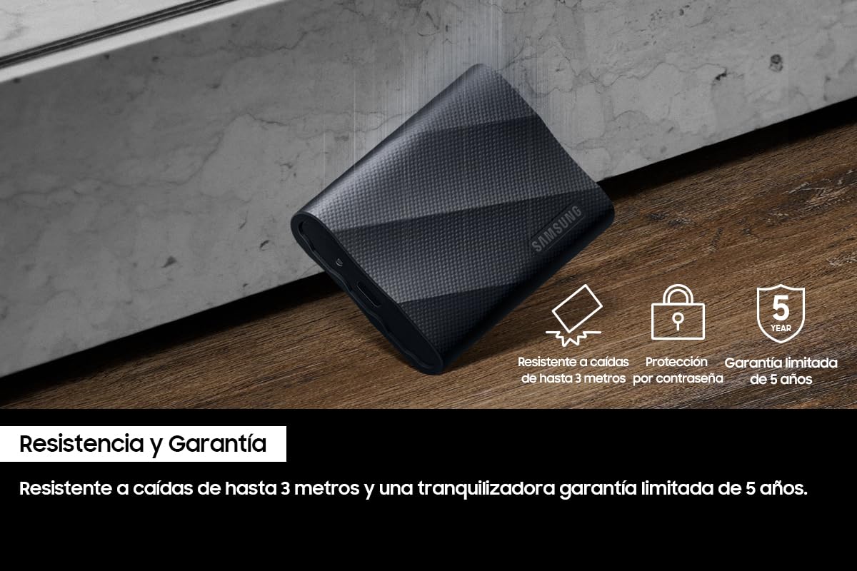 Samsung Portable SSD T9, 4 TB, Disco Duro Externo, Lectura y escritura 2.000 MB/s, USB 3.2 Gen.2x2, Para Profesionales y Creativos, Compatible con PC, Mac, Android y Cámaras 12K, Negro (MU-PG4T0B/EU)
