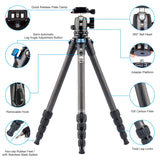 SIRUI 50″ Trípode de Fibra de Carbono con Cabeza de Bola B-00K, Trípode de Viaje Compacto y Ligero para Cámaras, Patas de 5 Secciones, Placa para Arca, Carga Máxima 13,2lbs/6kg - AM-225