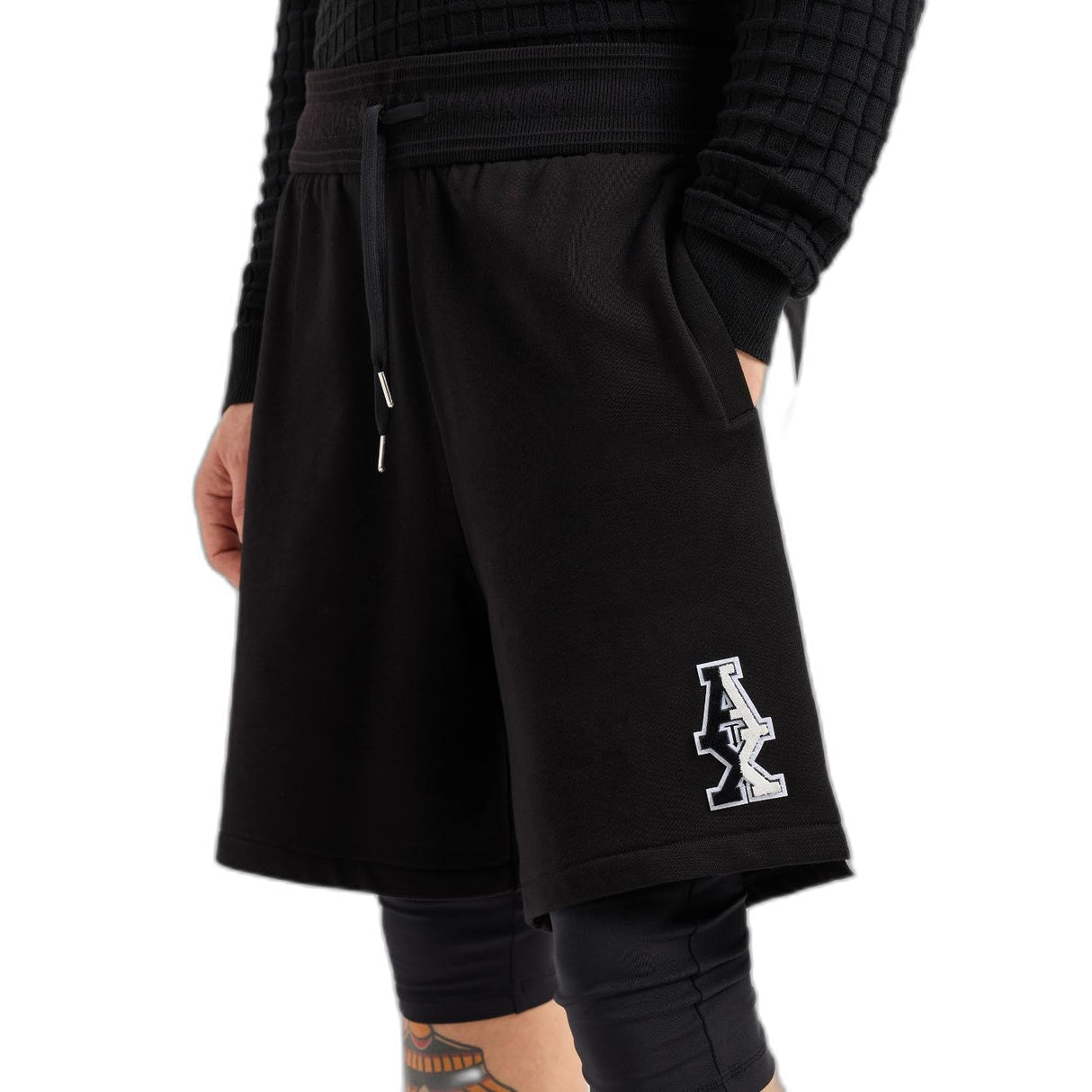 Armani Exchange Cotton French Terry Sweatshort with Stacked AX Logo Pantalones Cortos, Negro y Blanco Roto, L para Hombre