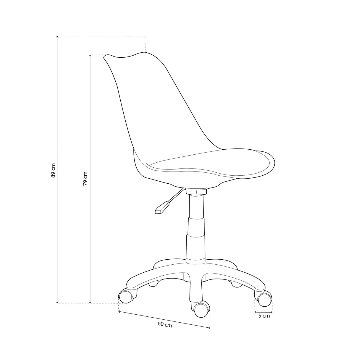 Lina Silla Giratoria para Estudio, Escritorio o Dormitorio, Acabado en Blanco, Medidas: 60 cm (Ancho) x 60 cm (Largo) x 79-89 cm (Alto)