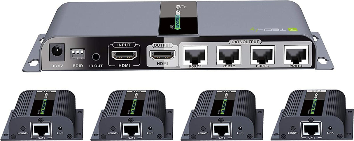 Techly 028191 - Extensor HDMI 1x4 PoE con IR en Cable Cat.6 hasta 40 m
