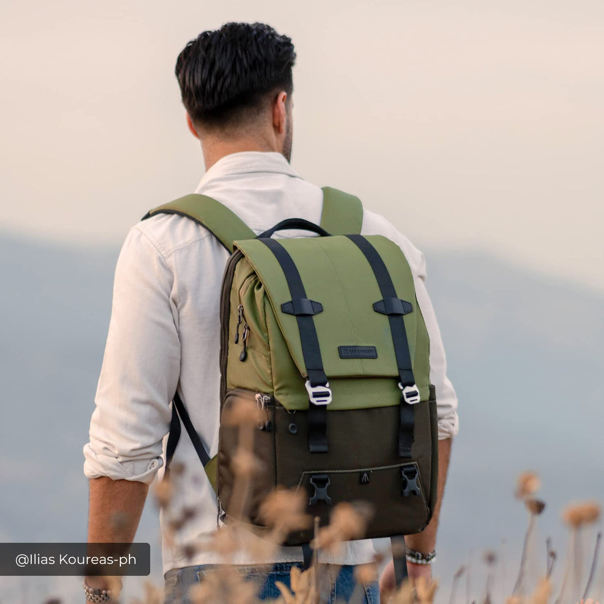 K&F Concept Mochila para Camara Multifuncional，Mochila Fotografía Profesional,Mochila Fotográfica para Reflex Impermeable, Bolsa Cámara Compartimento para Portátil de 15.6 Pulgadas(20L) Verde