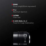 Panasonic LEICA DG NOCTICRON H-HS043 - Objetivo Focal fija para cámaras de montura M4/3 (Focal 42,5 mm, F1.2, tamaño filtro 67 mm, lentes asféricas, POWER O.I.S), negro