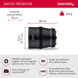 Samyang SA1514 - Lentes de Cámara Compatibles con 24MM T 1.5 MK2 MFT, Negro