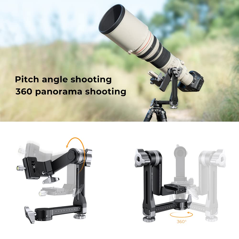 K&F CONCEPT Cabezal de Trípode Cardán, Panorámico de 360° de Aleación de Alta Resistencia con Placa de Liberación Rápida Arca-Swiss de 1/4 de Pulgada para Cámaras, Capacidad de Carga 20 KG