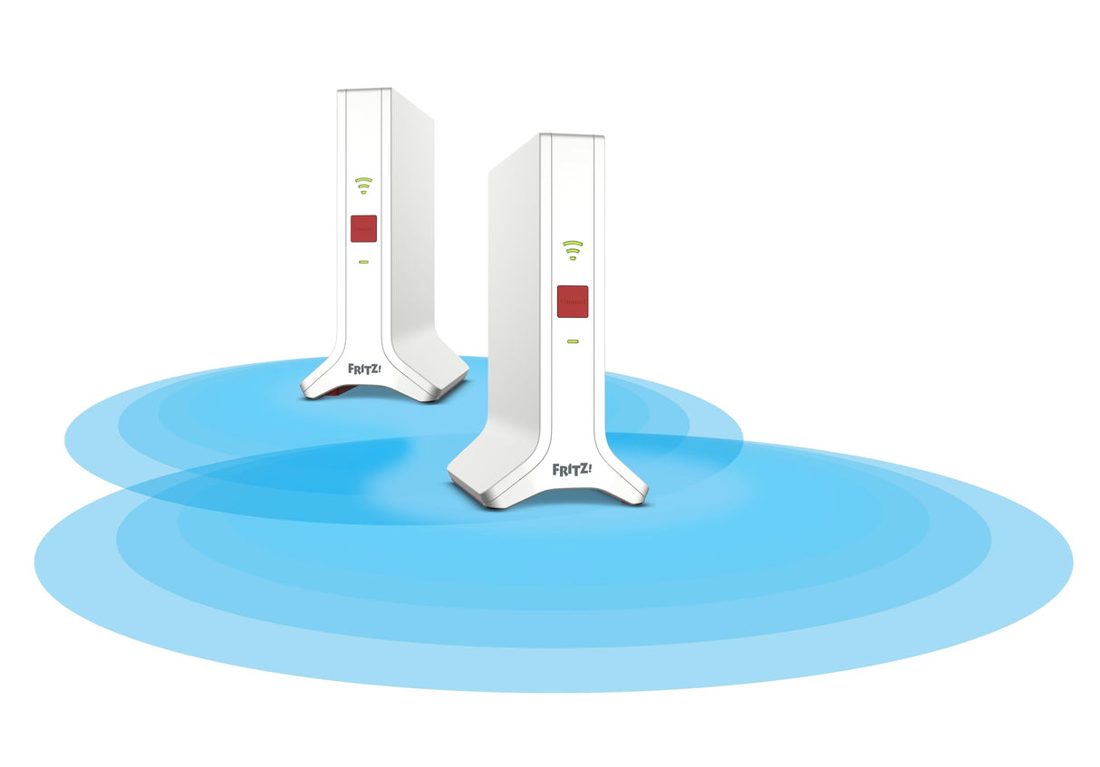 AVM Fritz! Mesh Wi-Fi Set 4200 International, Pack de 2 Fritz! Repeater 3000AX, Solucion Mesh hasta 4 estancias, WiFi 6 Tribanda con hasta 4.200 Mbps, 2 LAN Gigabit, Interfaz en Español