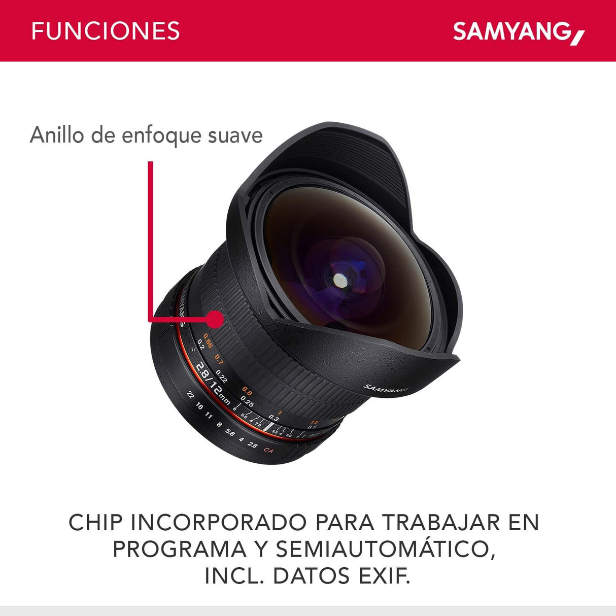Samyang F1112103101 - Objetivo fotográfico DSLR para Nikon F Ae (Distancia Focal Fija 12mm, Apertura f/2.8-22 ED AS NCS, Ojo de Pez), Negro
