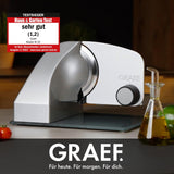 GRAEF Master M20 - Cortafiambres eléctrico, Made in Germany, 170 W, cuchilla completa Ø170 mm, metálico, corte fino 0-20 mm, plata