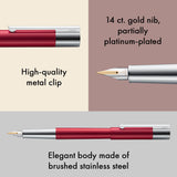 Lamy Scala Pianored - Pluma estilográfica purista en carcasa robusta de metal y acabado lacado, 14 quilates, plumín dorado en trazo M, incluye cartucho de tinta T 10 azul, para diestros