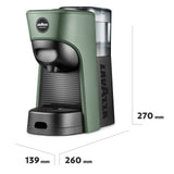 Lavazza, A Modo Mio - Máquina de café Tiny Eco verde con 64 cápsulas ¡Tierra! Surtidas, cafetera expreso de plástico reciclado, 1450 W, 220-240 V, 50/60 Hz, 0,6 litros