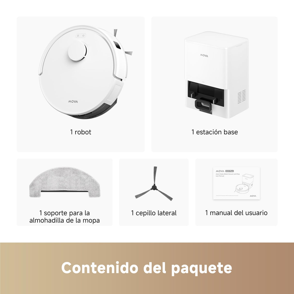 Mova E20 Plus Robot Aspirador y Fregasuelos, 5000Pa Robot Aspirador Autovaciado, LDS Navigation, Aspiradoras y Fregonas 2 en 1, Cuerpo Compacto, Blanca