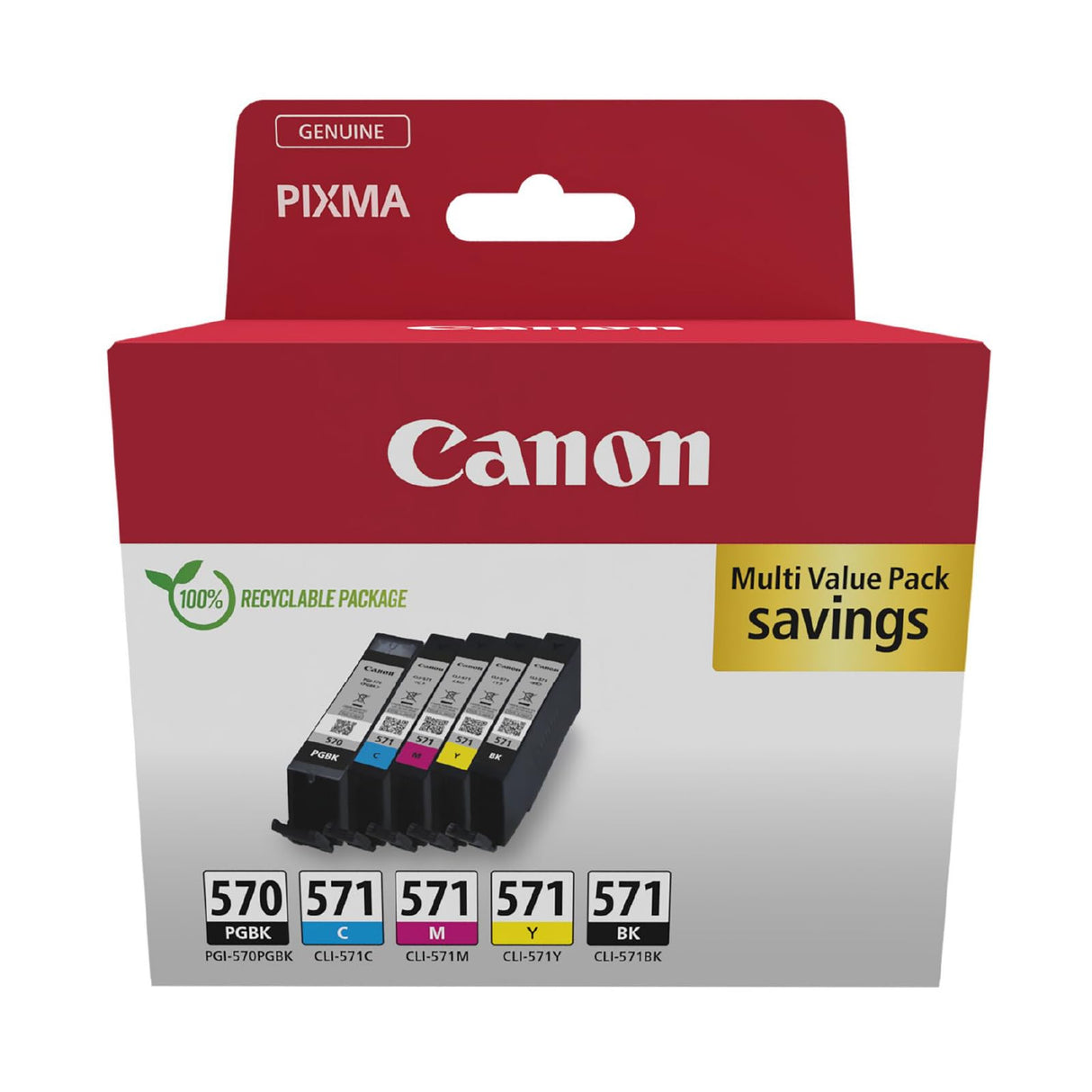 Canon Tinta - PGI-570 + BK CLI-571 - Pack de 5 Cartuchos Originales - (x 1 Negro, x 1 Cian, x 1 Magenta, x 1 Amarillo, x 1 Pigmento Negro)