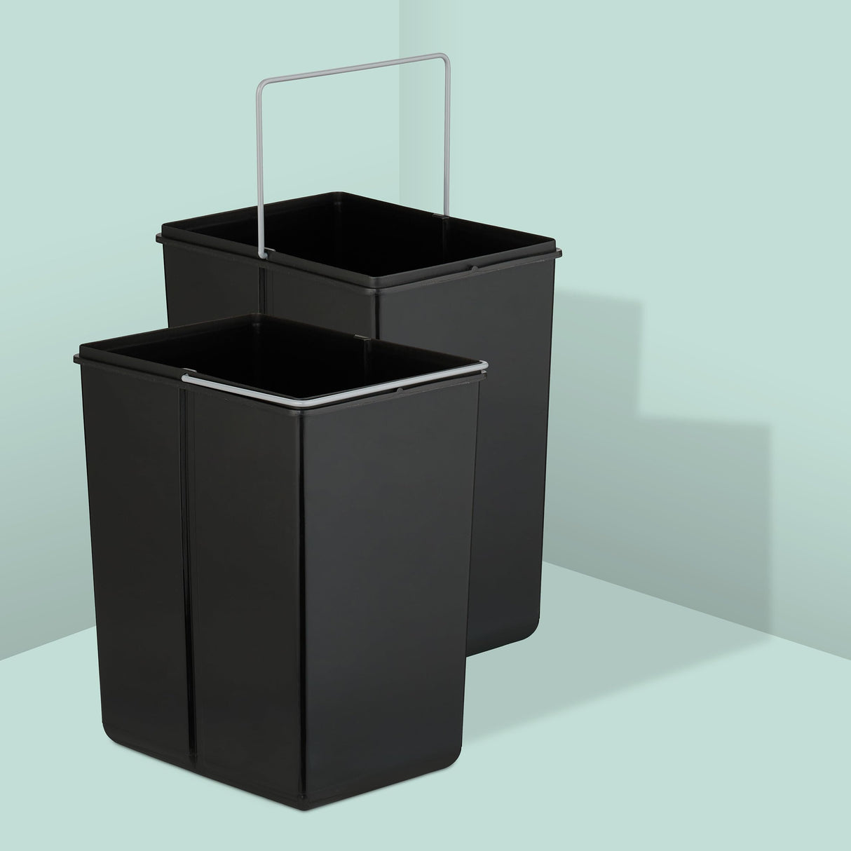 Relaxdays Cubo de Basura Cocina, 2 Espacios, 2X 20 L, 41,3x34x51,8 cm, Extraíble, Papelera Reciclaje Fregadero, Negro, Acero, Plástico, 2 x 20 L