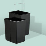 Relaxdays Cubo de Basura Cocina, 2 Espacios, 2X 20 L, 41,3x34x51,8 cm, Extraíble, Papelera Reciclaje Fregadero, Negro, Acero, Plástico, 2 x 20 L