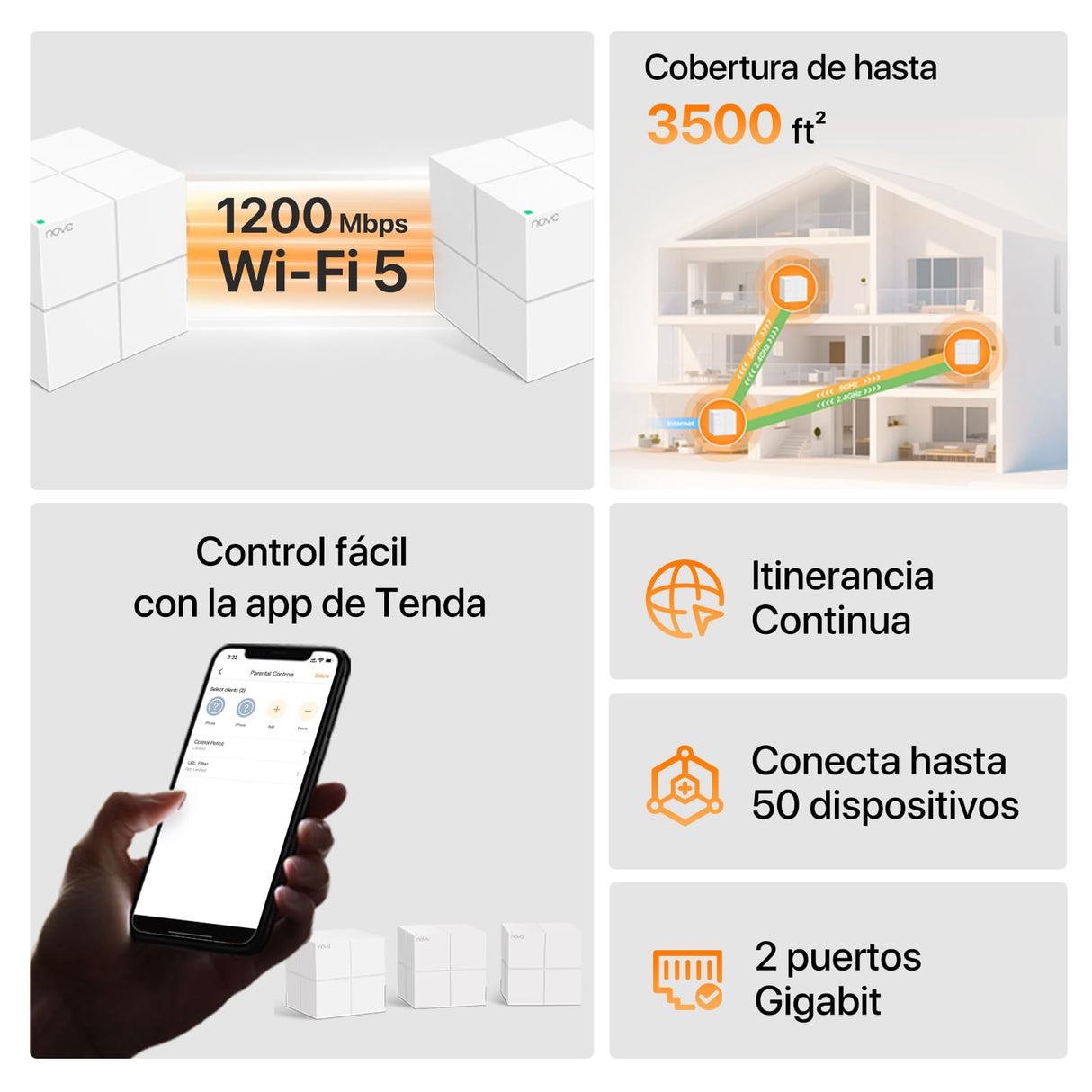 Tenda Nova MW6 Mesh Router Sistema WiFi de Red en Malla (Dual Band hasta 500 metros, Mu-MIMO, 2 Puertos Gigabit, Plug and Play, Funciona con Alexa, sustituye tu Repetidor de Red Tradicional) Pack 3