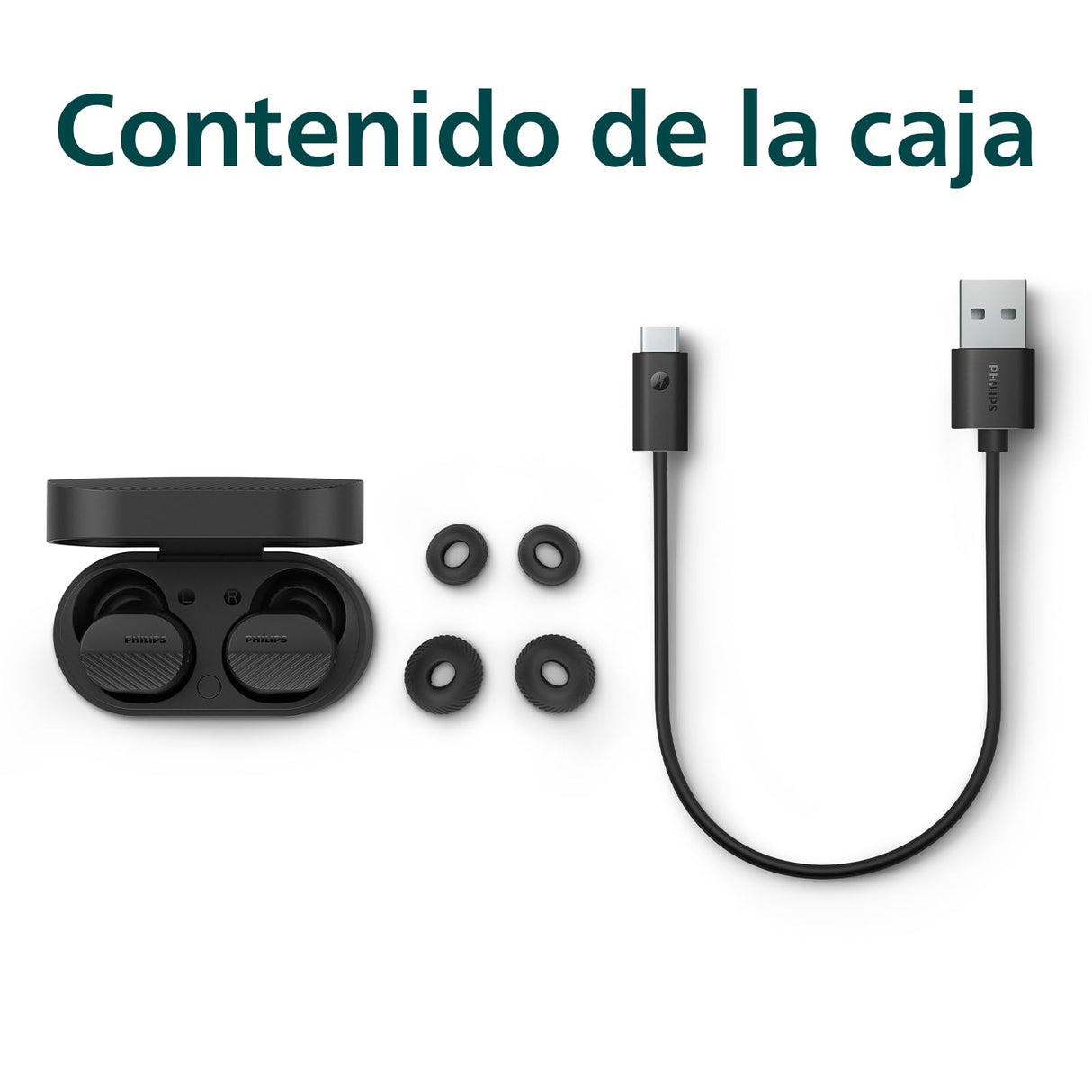 Philips TAT5000BK Auriculares pequeños in Ear Bluetooth Cancelación Ruido True Wireless - Graves dinámicos, Estuche de Bolsillo, 40 h reproducción, Llamadas claras, Desplazamientos o Deporte - Negro