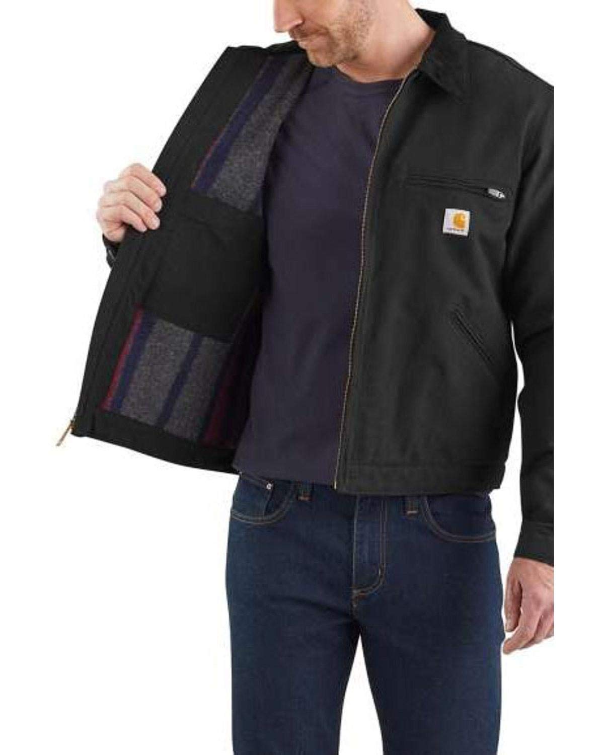 Carhartt, Hombre, Detroit Chaqueta En Lona De Algodón Con Forro Cálido, Ajuste Ligeramente Holgado, Negro, L