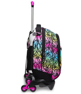 Seven Mochila con 3 Ruedas Trolley JACK-3WD - Colour Expression, Multicolor con Corazones - Mochila 3 en 1, Mochila Escolar con Carro, Crossover System - Bolso Escolar Niñas y Adolescentes